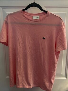 Lacoste Men's Pink Short Sleeve T-Shirt Crew Neck Regular Fit size Large
